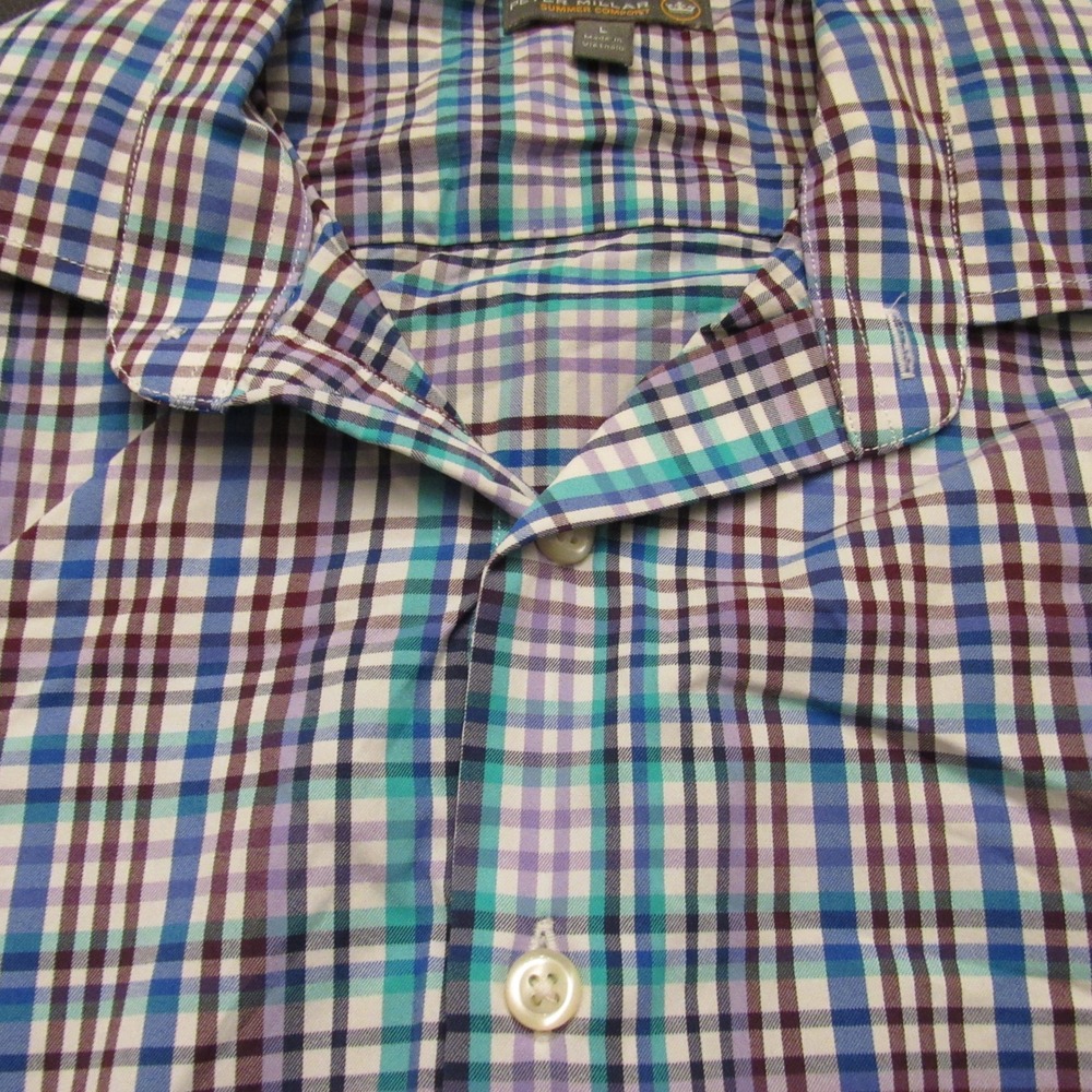 Peter Millar Summer Comfort Mens Large Plaid Button Down Shirt Blue Purple Teal - Picture 2 of 7